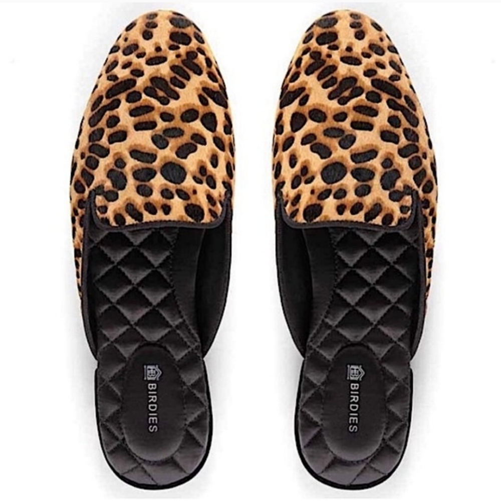 Birdies Phoebe Mule in Leopard Calf Fur Animal Print Boho Slip On Shoes Size 9.5